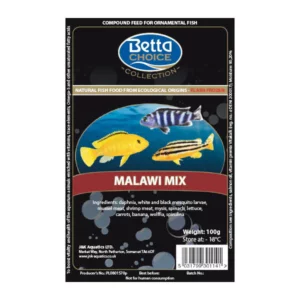 Betta Choice frozen Malawi Mix will provide for an interesting and varied diet for cichlids from Lake Malawi. This blister pack (of 30 cubes) contains Daphnia, Glassworms, Blackworms, Mussel meat, Shrimp meat, Mysis, Spinach, Lettuce, Carrots, Banana, Wolffia and Spirulina, all mixed into each cube. These are enriched with vitamins, trace elements, Omega-3 and other unsaturated fatty acids and will boost the vitality and health of all tropical fish.